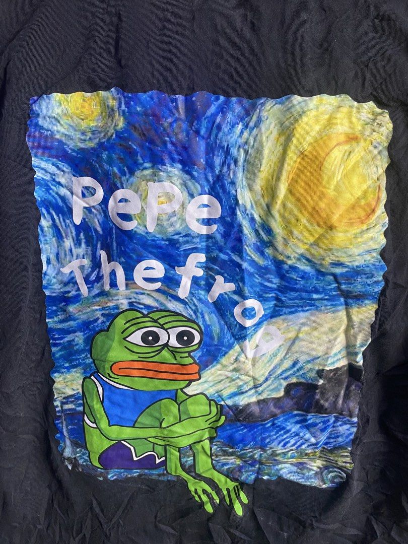 Pepe the frog (Category: Art & Prints) located in Kalibo. Submitted by rvna23 (Listing ID 1468143383, Image 3). Description: a parody graphic of Pepe the Frog sitting against the backdrop of Vincent van Gogh's The Starry Night As New Condition Size Large.