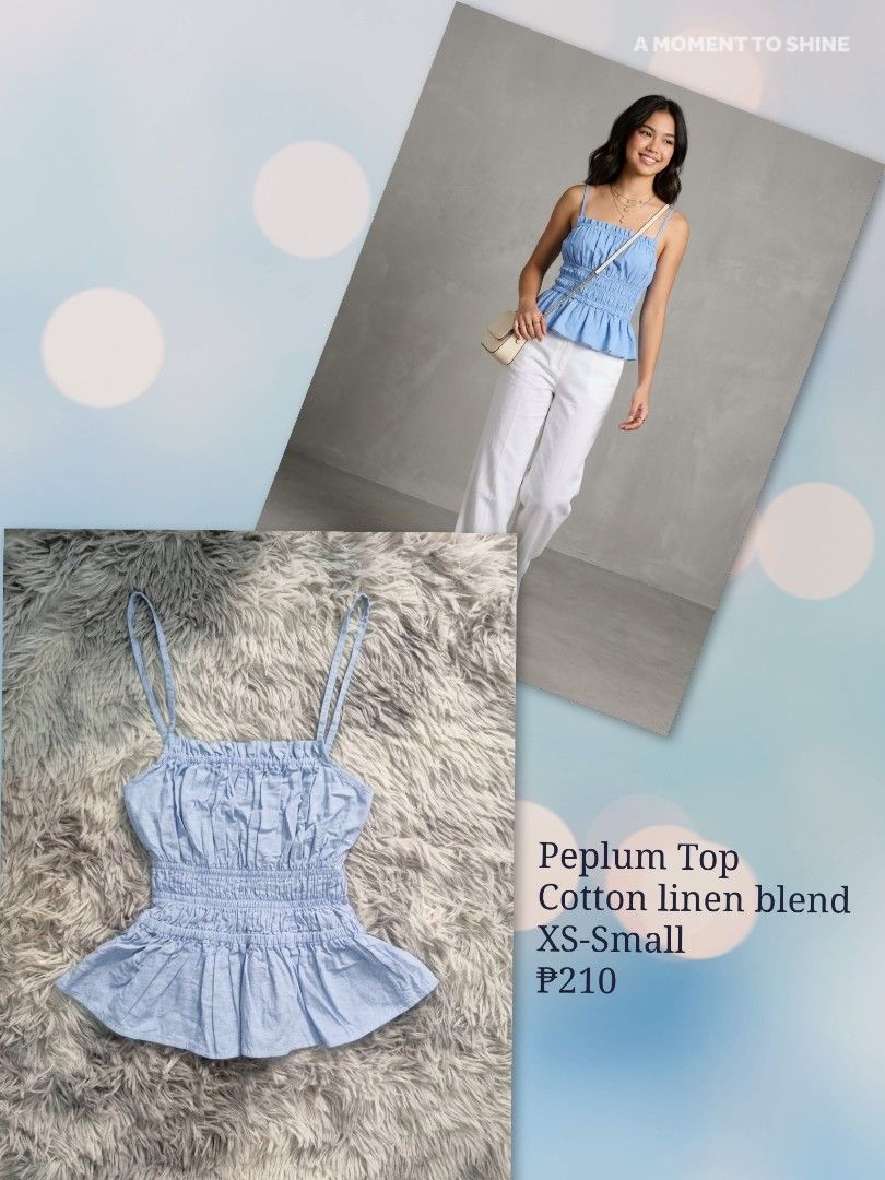 Peplum Sleeveless Top (Category: Sleeveless) located in General Trias. Submitted by relove_closet8 (Listing ID 1468144082, Image 1). Description: • Washed and never used. • Peplum hem. Ruched bodice. •Stretchable • Buyer handles shipping fee and book J&T or Lalamove only. • Payment first via bank transfer or e-wallet • No cancellation/return/refund of orders. 📍Lancaster, General Trias (Weekdays) 📍Las Piñas (Saturday & Sunday).