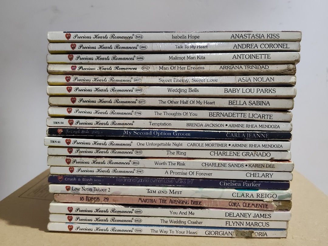 PHR Precious Hearts Romance A-G Assorted Bundle PRELOVED (Category: Storybooks) located in Puerto Princesa. Submitted by marsie1937 (Listing ID 1468146410, Image 1). Description: wts lfb FOR SALE wts lfb FOR SALE PHR Precious Hearts Romance A-G Assorted Bundle PRELOVED (20 pcs) Price: 150 Condition: Fair to Well-used Loc: Puerto Princesa Palawan MOD: J&T MOP: GCash If buying multiple sets, maximum of 20 pieces per transaction (20 pcs) Price: 150 