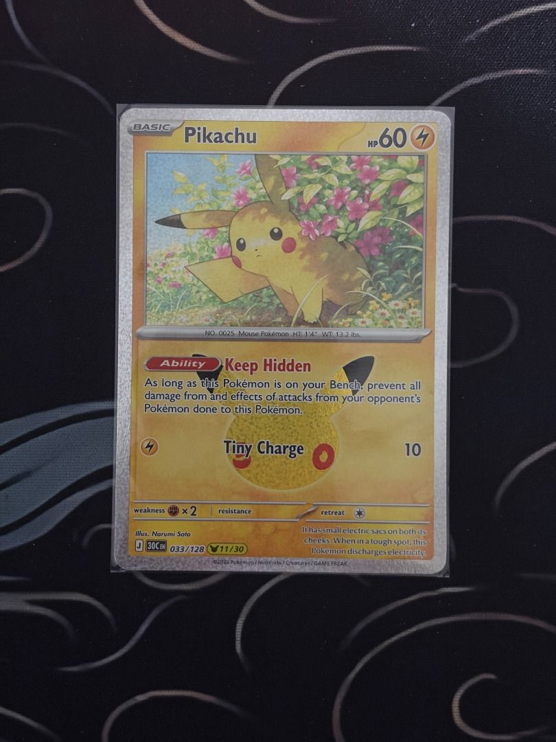 Pikachu 30th Celebration • 033/128 (Category: Raw Singles) located in Makati City. Submitted by route199 (Listing ID 1468197566, Image 1). Description: Pikachu 30th Celebration None • 033/128 Near Mint • Holofoil.
