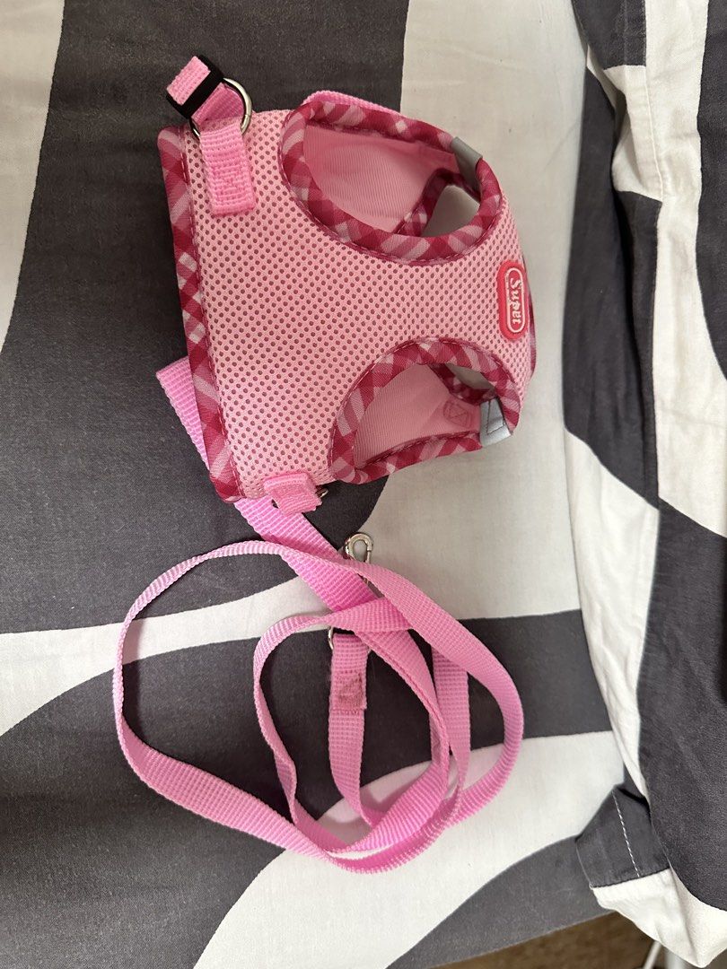 Pink Checkered Mesh Small Pet Harness and Leash Set (Category: Homes & Other Pet Accessories) located in Pasig City. Submitted by mcetadc (Listing ID 1468250552, Image 1). Description: used twice pero maliit talaga for my dog Bust: 11-13.3 inches Neck: 9.4-12.6 inches would fit a below 3kg dog, measure niyo nalang alaga niyo to be sure. SF shouldered by buyer No returns or refunds 📍kapitolyo, pasig city .