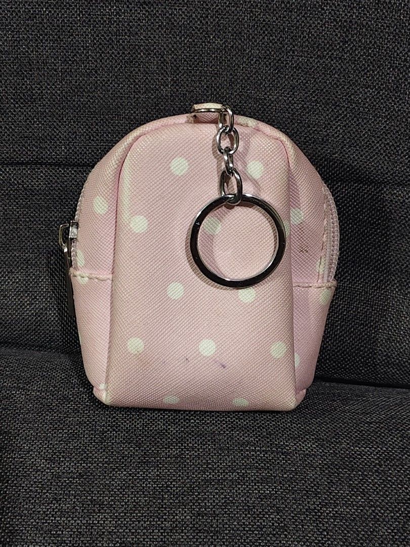 pink polka-dot mini backpack coin purse keychai (Category: Wallets & Card holders) located in Bulacan. Submitted by angel.decluttersx (Listing ID 1468271179, Image 3). Description: rfs: not my style.
