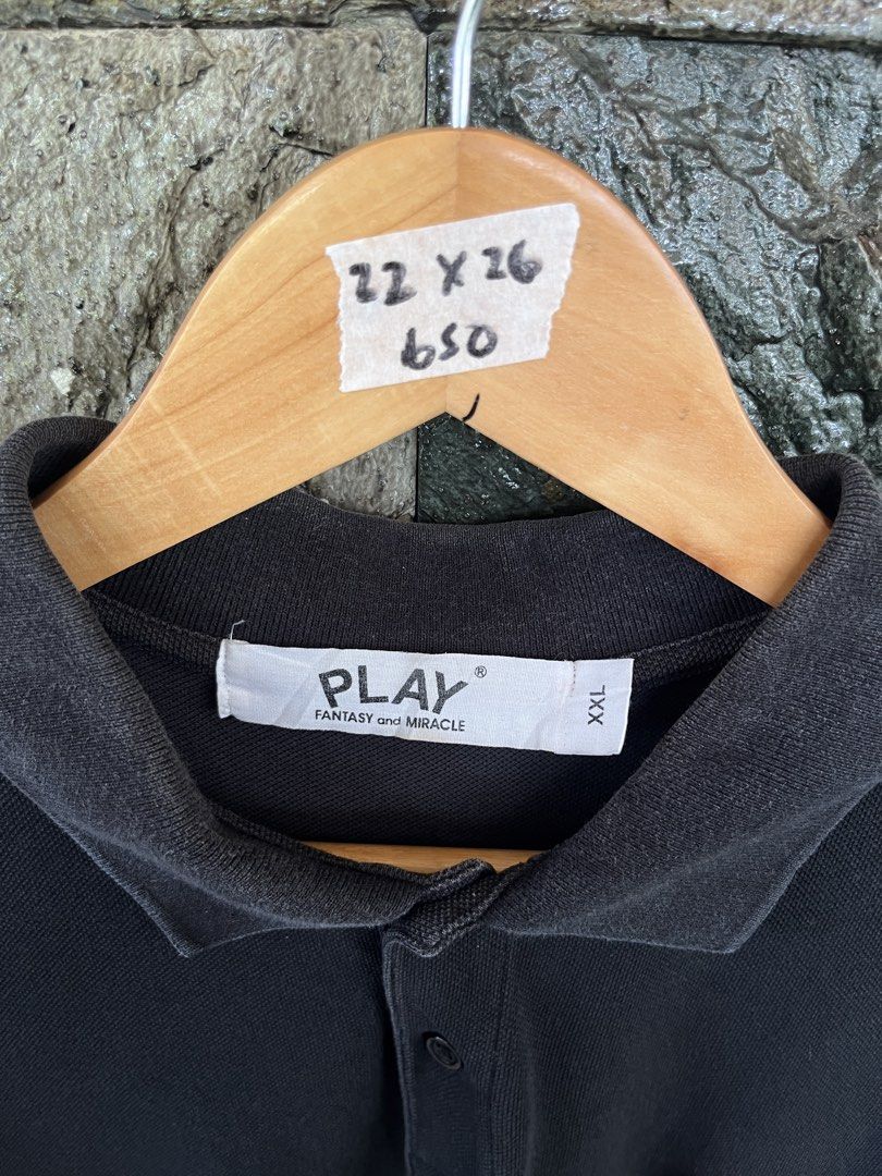 Play Black Poloshirt (Category: Tshirts & Polo Shirts ) located in Cagayan de Oro. Submitted by curatedheirloomph_ (Listing ID 1468233450, Image 2). Description: 𝘿𝙞𝙢𝙚𝙣𝙨𝙞𝙤𝙣𝙨: 22x26 𝘽𝙚𝙨𝙩 𝙁𝙞𝙩: Medium - Large 𝘾𝙤𝙣𝙙𝙞𝙩𝙞𝙤𝙣 & 𝘾𝙤𝙡𝙤𝙧 𝙍𝙖𝙩𝙚: Very Good (9/10) 𝙄𝙨𝙨𝙪𝙚: Collar Lining 𝘼𝙪𝙩𝙝𝙚𝙣𝙩𝙞𝙘𝙞𝙩𝙮 𝘿𝙚𝙘𝙡𝙖𝙧𝙖𝙩𝙞𝙤𝙣: Authentic.