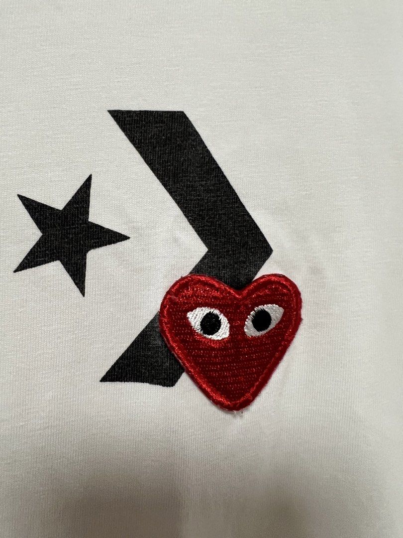 Play Comme des Garçons x Converse (Category: Shirts) located in Muntinlupa City. Submitted by thriftdripbyjm (Listing ID 1468216005, Image 2). Description: Color rate: 9.5/10 Dimes: 19x27 (XXL womens) Sleeve: 9 Issue: repaired pin hole Price: 450 + sf .