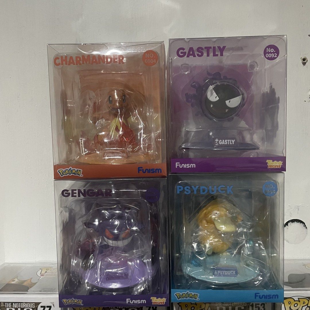 Pokemon Funism Figures Charmander Gastly Gengar Psyduck (Category: Figurines & Statues) located in Las Pinas. Submitted by chocolemon (Listing ID 1468137033, Image 1). Description: - Set of 4 Pokémon Funism figures: Charmander, Gastly, Gengar, and Psyduck - Includes figures #0004, #0092, and #0094 - Brand new and unopened in original transparent box packaging - Features nice colored display bases - Must-have for any Pokémon collection.