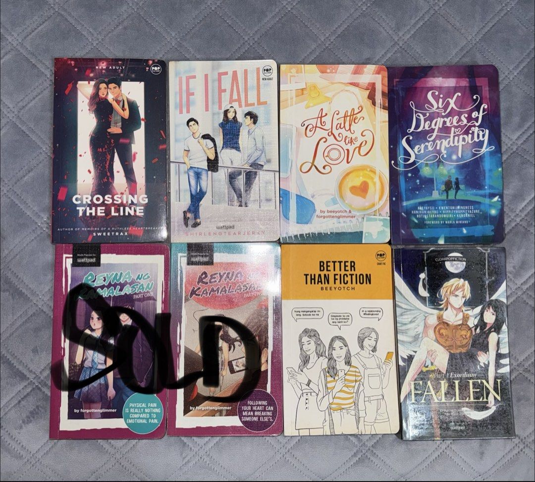 Pop fiction books (Category: Storybooks) located in Malabon City. Submitted by sheena1218 (Listing ID 1468252289, Image 3). Description: Baka sakali 1-3 600 Fallen 80 If i fall 130 New boss is my husband 100 King of jerks 120 Reyna ng kamalasan 150 each Admg 140 Gggb 140 Ebnab 200 6 degrees 140 Better than fiction 100 A latte like love 150 I heart kuya 120 She who stole cupid 120.
