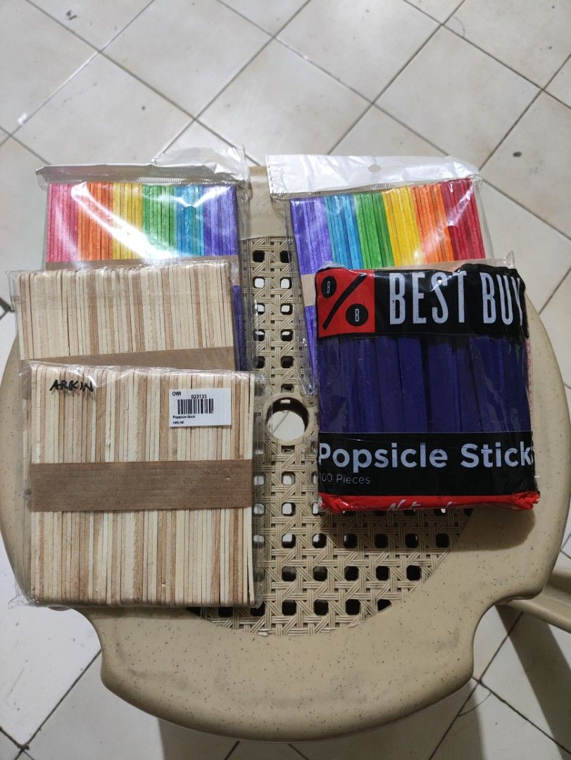 Popsicle Sticks for DIY Crafts – Natural & Colored (Category: Stationery & School Supplies) located in Manila. Submitted by warmshark.1ae1ea (Listing ID 1468251730, Image 1). Description: Price: ₱180 for all / Individual packs available Description: Popsicle sticks for DIY crafts, school projects, art activities, and creative projects. Available: 40/pack，60 in purple Natural wood popsicle sticks – 2 packs Colored popsicle sticks – 2 packs Purple 