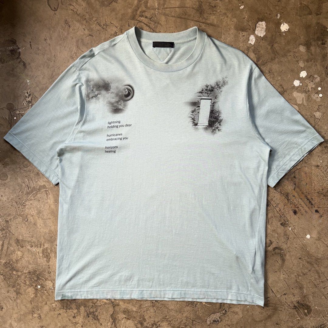 Prada - S/S22 Transfer Print Tee (Category: Tshirts & Polo Shirts ) located in Cavite. Submitted by 4118.ph (Listing ID 1468224941, Image 1). Description: Medium 9/10 condition Yellowing on neckline Width 22.5” Length 27.5”.
