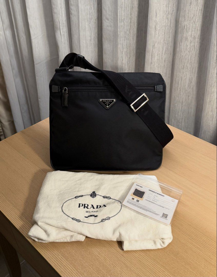 Prada Black Nylon Medium Crossbody Bag - Authentic (Category: Luxury Bags & Wallets) located in Mandaluyong City. Submitted by yumbougieee (Listing ID 1468121641, Image 1). Description: Original Prada Mens Crossbody Bag Like new condition. Gently used 9/10 12.5 width x 10.5 height inches dimes Black na black. No stains, no discolor 20k With Entrupy certificate + dust bag.