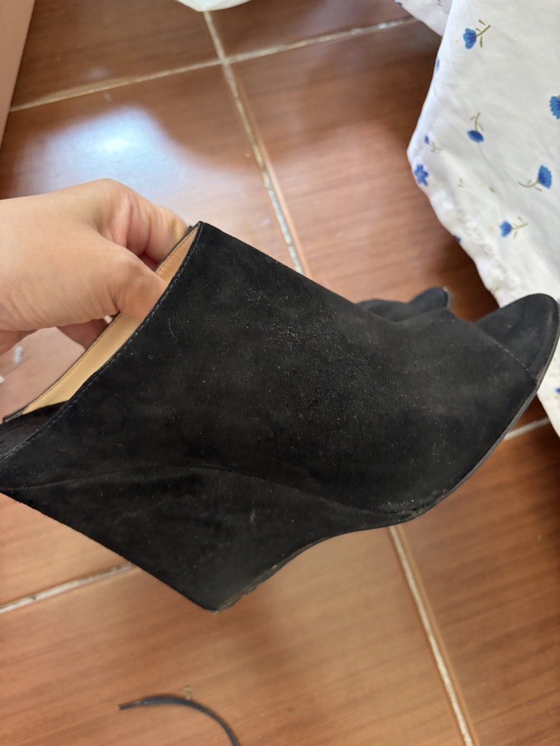 Prada Black Suede Wedge Mules Size 38.5 (Category: Wedges) located in Pasig City. Submitted by sherlock2024 (Listing ID 1468062669, Image 2). Description: .