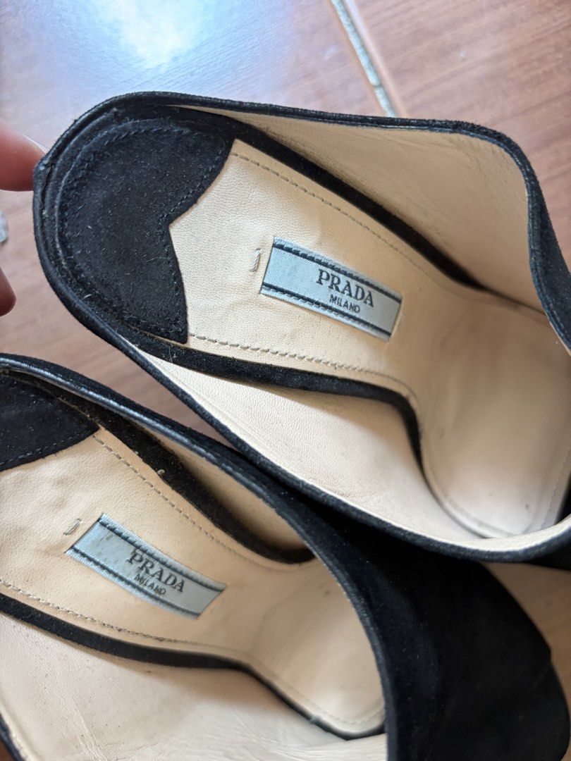 Prada Black Suede Wedge Mules Size 38.5 (Category: Wedges) located in Pasig City. Submitted by sherlock2024 (Listing ID 1468062669, Image 3). Description: .