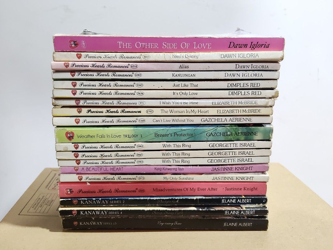 Precious Hearts Romances Pocketbooks D-J Bundle (Category: Storybooks) located in Puerto Princesa. Submitted by marsie1937 (Listing ID 1468144393, Image 1). Description: wts lfb FOR SALE PHR Precious Hearts Romance D-J Bundle PRELOVED (19 pcs) Includes: Dawn Igloria, Dimples Red, Elizabeth McBride, Gazchela Aerienne, Georgette Israel, Jastinne Knight, Jelaine Albert Condition: Fair to Well-used Loc: Puerto Princesa Palawan MOD: J&T MOP: GCash If 