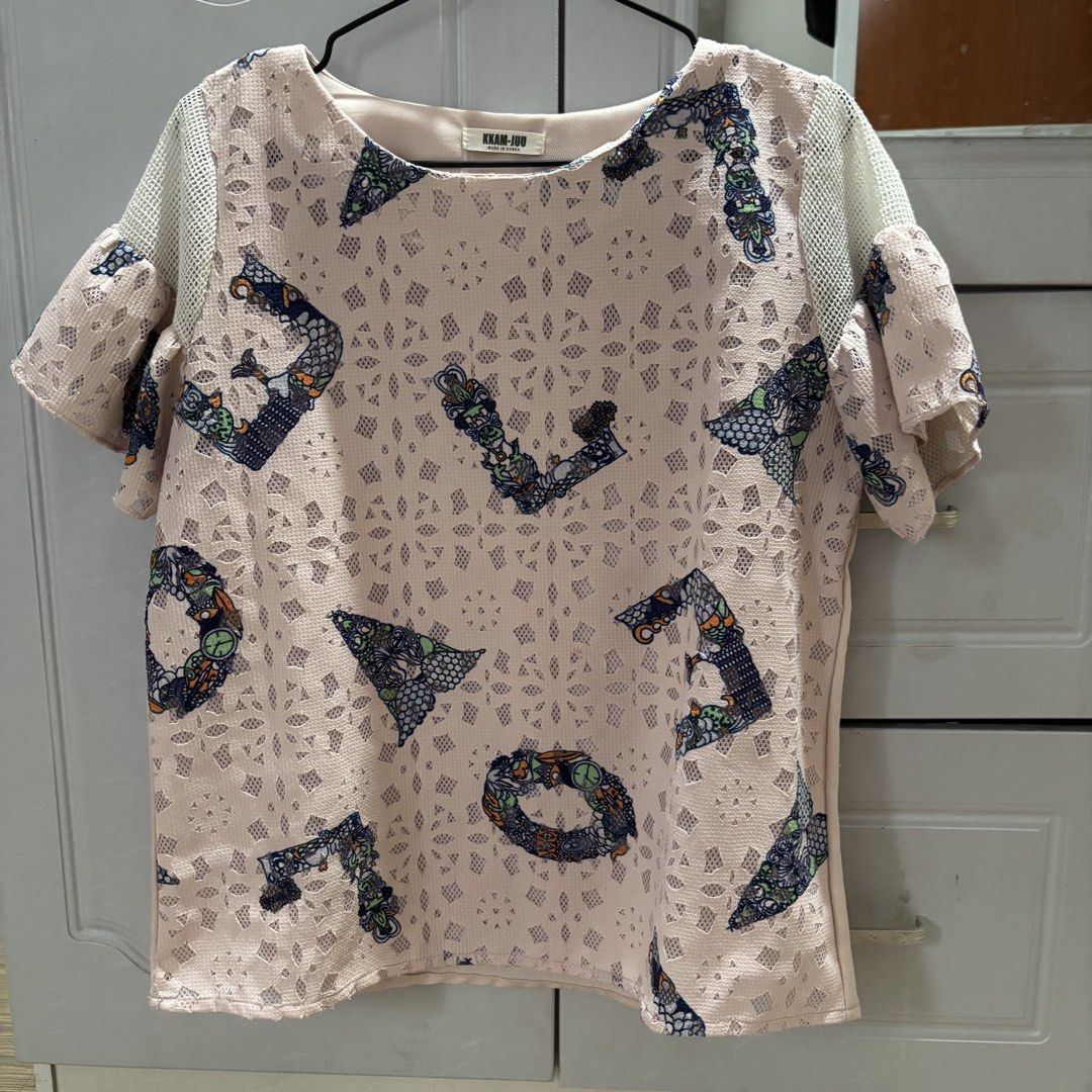 Printed Eyelet Lace Trim Blouse (Category: Blouses) located in Binan City. Submitted by mypreloved_haul (Listing ID 1468150963, Image 1). Description: .