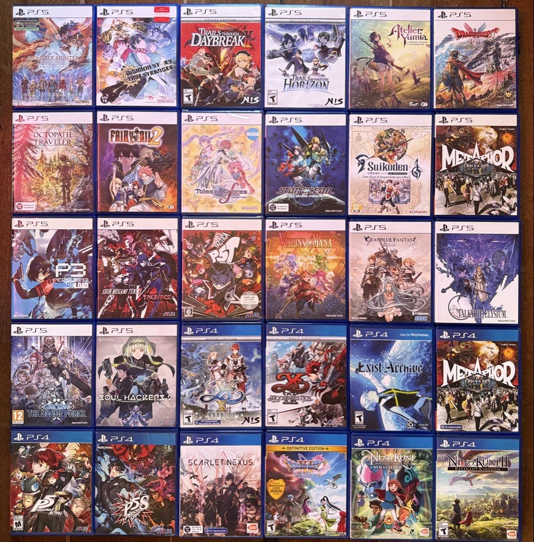 Ps4 and ps5 JRPG games (Category: PlayStation) located in Manila. Submitted by gamengrind (Listing ID 1468064208, Image 1). Description: PS5 Monster Hunter Stories 3 - 2500 Trails Beyond the Horizon - 2200 slightly damaged art cover. See photos Trails through Daybreak 2 - 2200 Digimon Time Stranger - 2000 Atelier Yumia - 2000 Dragon Quest 1 2 Remake - 2000 Octopath Traveler 0 - 1800 Fairy Tail 2 - 1800 Tales of Graces F - 1700 brand new sealed St