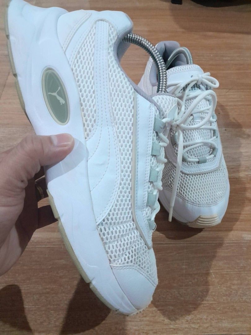 Puma White Chunky Sneakers (Category: Sneakers) located in Calamba. Submitted by ysabellascloset17 (Listing ID 1468080325, Image 1). Description: - Brand: Puma - Color: White with grey detailing - Material: Breathable mesh upper and chunky rubber sole with grip - Features: Classic Puma branding on tongue, heel, and side - Condition: Uppers are clean and intact; minor wear on outsoles and insoles from normal walking - Inclusions: Comes with origin