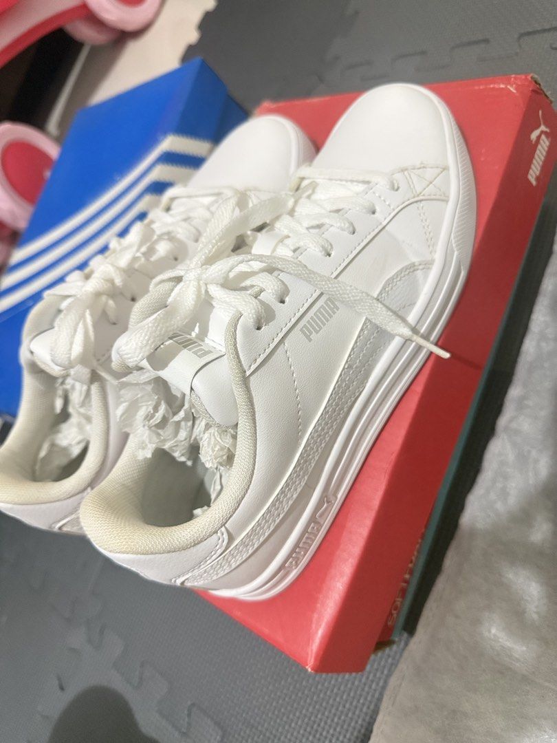Puma White Sneakers with Softfoam+ (Category: Sneakers) located in Manila. Submitted by jnakrsti (Listing ID 1468199007, Image 2). Description: Puma sneakers with matching laces and soles. Classic leather-look upper and tonal branding on the side. Softfoam+ sockliner inside for extra cushioning during daily walks. Includes the original red Puma shoebox. Used twice only.
