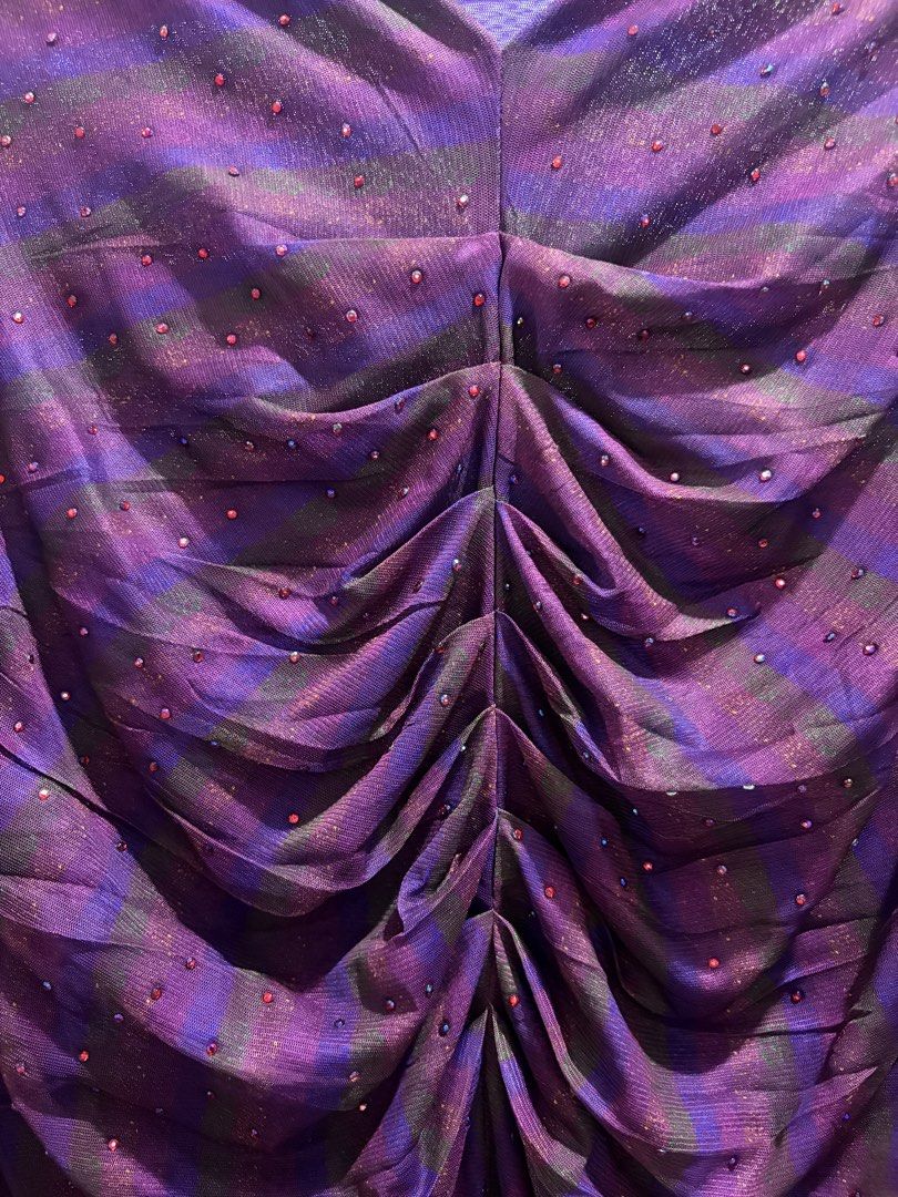 Purple mesh long sleeve ruched top (Category: Longsleeves) located in Taguig. Submitted by won_eeee (Listing ID 1468064136, Image 1). Description: - Purple and green striped mesh top - Sparkly stud details all over - Long sleeves and flattering V-neck - Gathered ruching down the front - Plain striped back - Slightly sheer with plenty of stretch for a comfortable fit.