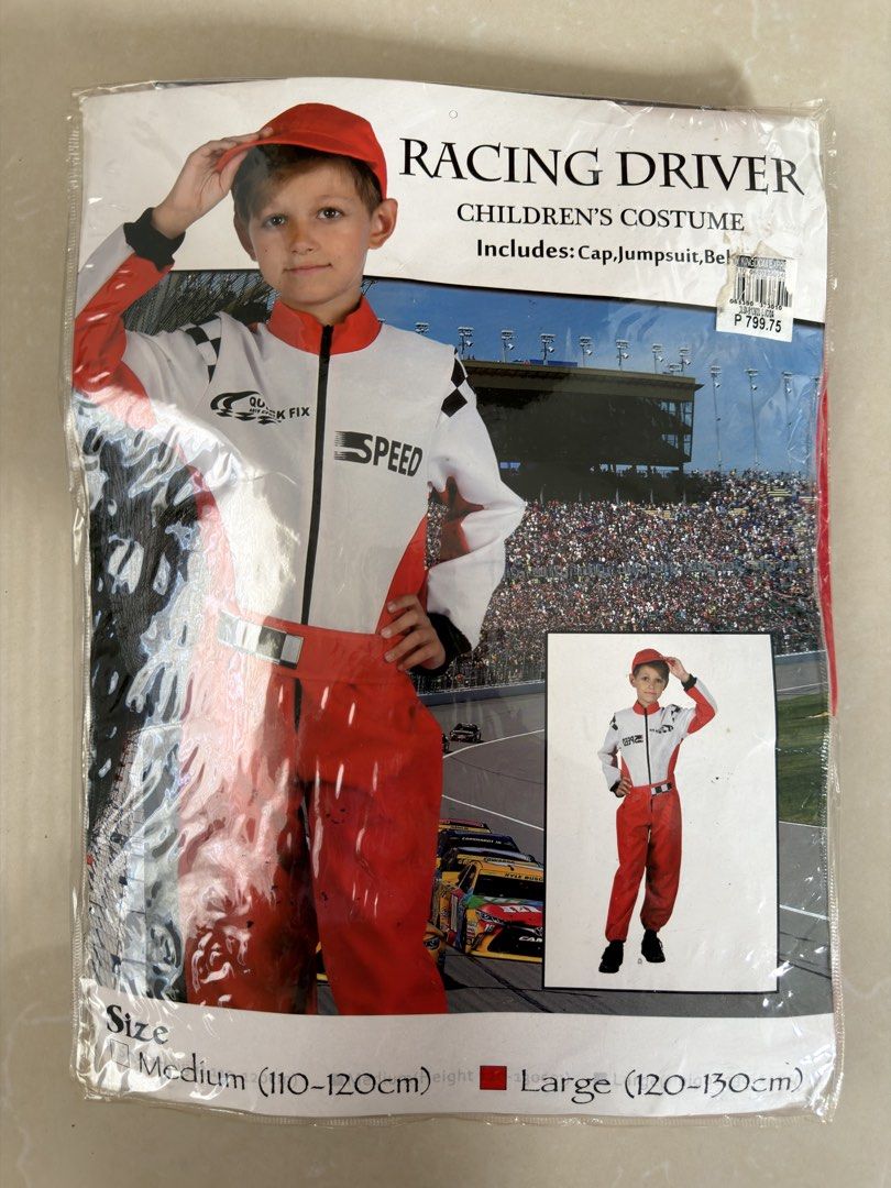 Racer Driver Halloween Costume (Category: Babies & Kids Fashion) located in Paranaque City. Submitted by marchemariamanila (Listing ID 1468103938, Image 1). Description: Length from shoulder - 41.5 inches Width (underarm to underarm - 14.5 inches Same-day delivery: Grab or Lalamove. Pick-up point is Sucat, Parañaque City. Mode of payment: GCash Payment first before shipment/delivery. 24 hours reservation only..