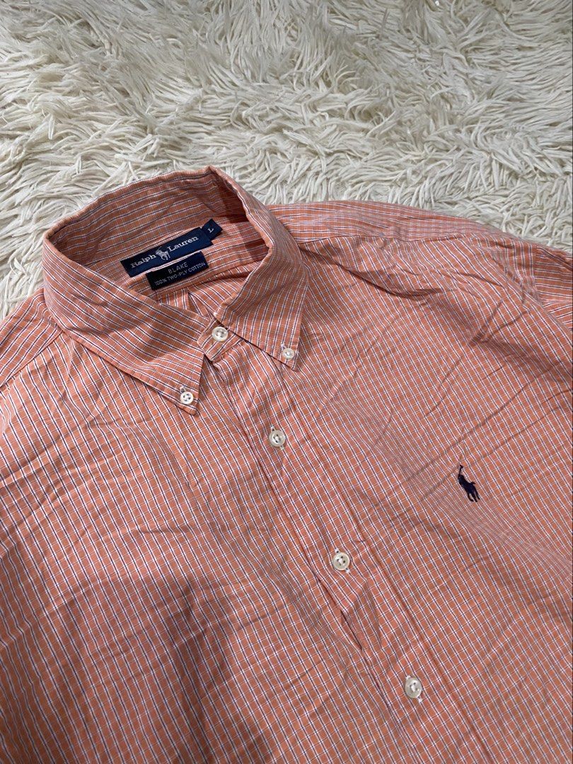 Ralph Lauren Blake Orange Checkered Button-Up Shirt (Category: Tshirts & Polo Shirts ) located in Antipolo. Submitted by switchneighborhood (Listing ID 1468071170, Image 2). Description: - Brand: Ralph Lauren (Blake Line) - Style: Orange checkered long sleeve button-up - Size: L (Standard fit) fits XL - Material: 100% two-ply cotton with a crisp texture - Details: Classic collar, chest pocket, embroidered pony logo, and front button closures - Co