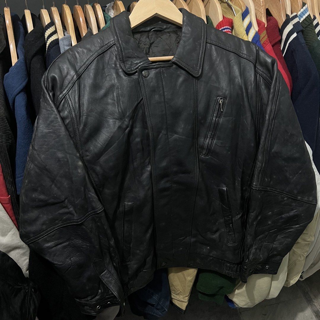 Random genuine leather jacket (Category: Coats, Jackets and Outerwear) located in Baguio. Submitted by itsvintageclothing (Listing ID 1468157143, Image 1). Description: Needs dry clean Length 26 Pit to pit 22.