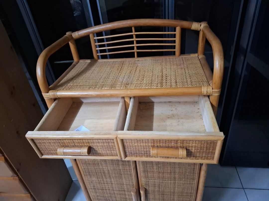 Rattan Shoe Side Cabinet (Category: Shelves, Cabinets & Racks) located in Quezon City. Submitted by dannikkishoppe2 (Listing ID 1468135730, Image 3). Description: Rattan Shoe Side Cabinet ‼️₱6800‼️ Please manage your expectations as there might be minimal flaws. Color may vary due to lighting, it may appear darker or lighter in person. Check photos first before buying. Please refrain from purchasing if you are particular about USED items and impe