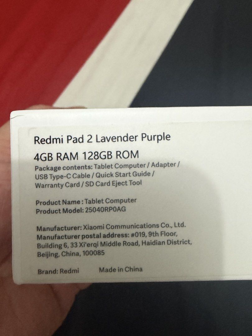 Redmi Pad 2 - 11 inches (Category: Android) located in Quezon City. Submitted by jaypeem (Listing ID 1468213067, Image 2). Description: Redmi Pad 2 Color: Lavander Screen size: 11 inches Memory and Storage: 4GB expandable Virtual RAM, 128gb Storage Condition: all working, no issues, light scratch around charger port, very minimal dent (very unoticable - see pics) Package: Complete - Unit, Box, Charger and Cable, Manuals COP available, Meetup arou
