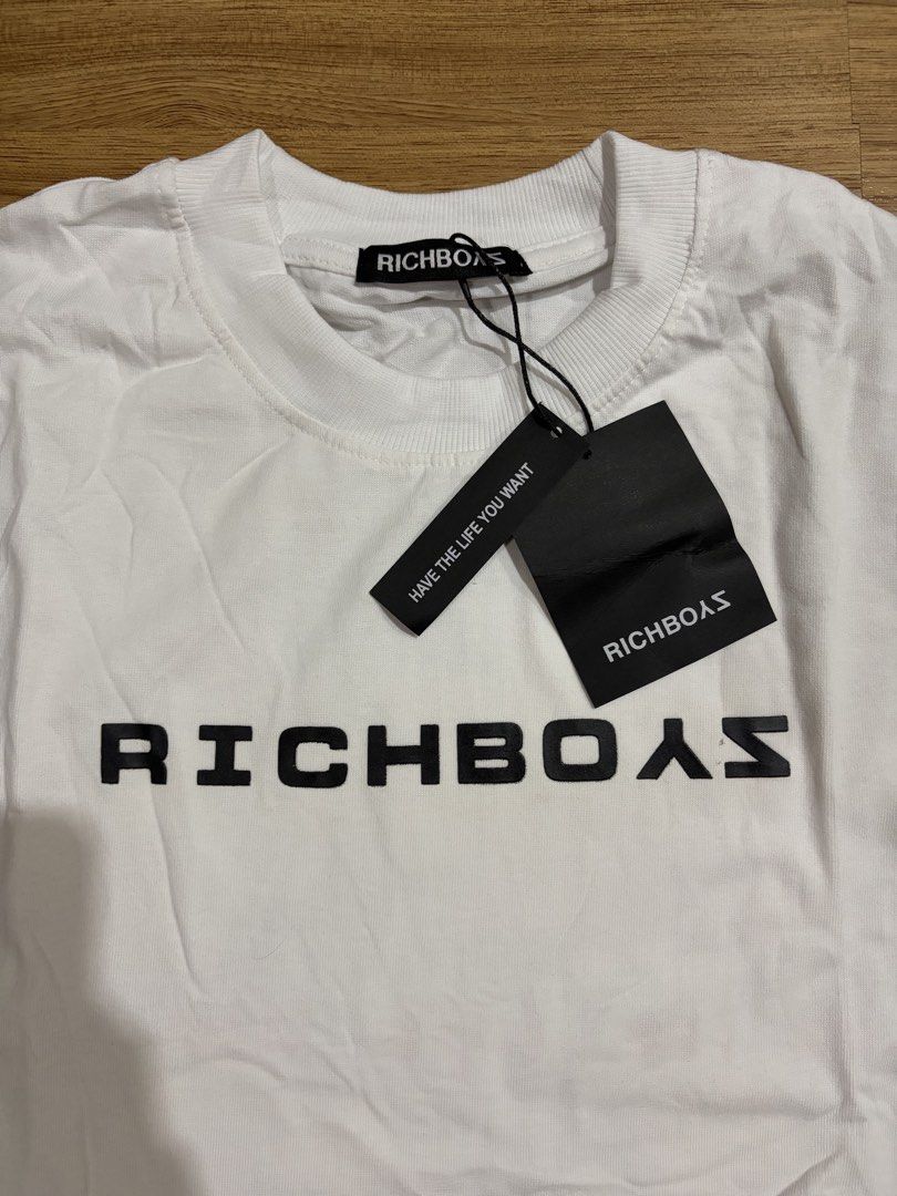 Richboyz Tee Shirt White (Category: Tshirts & Polo Shirts ) located in San Pedro. Submitted by nikkiabc.777 (Listing ID 1468195881, Image 2). Description: Richboyz BlackTee Shirt - size: large - brandnew; with ziplock and tag - thick fabric - with tag price ₱1,600 - can be unisex .