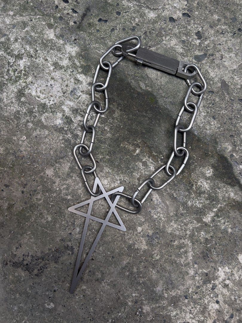 Rick Owens Pentagram Chain Necklace (Category: Jewelry) located in Davao. Submitted by fundsforliving (Listing ID 1468067071, Image 1). Description: Conditions>>>> -Stainless Steel -Heavy -not orange app quality .