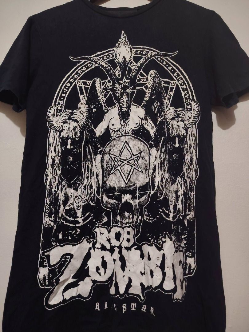 ROB ZOMBIE X KILLSTAR BIG PRINT FRONT/BACK SATANIST TEE // Small- Medium (Category: Tshirts & Polo Shirts ) located in Legazpi City. Submitted by urbangarmentsarch4500 (Listing ID 1468213352, Image 3). Description: ROB ZOMBIE X KILLSTAR BIG PRINT FRONT/BACK TEE Excellent Condition Medium W 18.5 stretch 20 L 29 Very minimal issue / parang design nalang din (Check last pic)👾 Color rate 10/10 GRAB 999 (Automatically YOURS)⛓️ --- ‼️w/ FREE STICKERS 