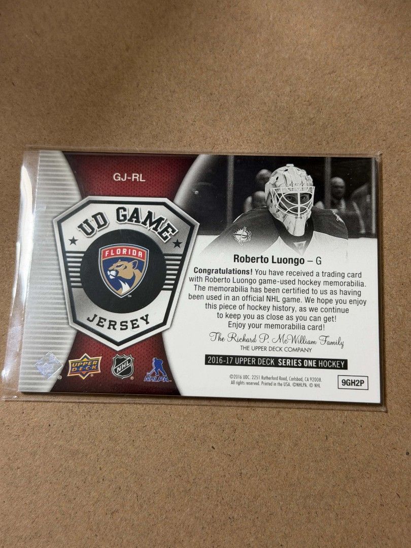 Robert Luongo UD Game Jersey Relic Jersey Worn Card (Category: Raw Singles) located in Angono. Submitted by sidvechy (Listing ID 1468204094, Image 2). Description: wts lfb ph onhand robert luongo jersey worn relic card = 400 php onhand & ready to ship. t. hockeytwt hockeytwtph.