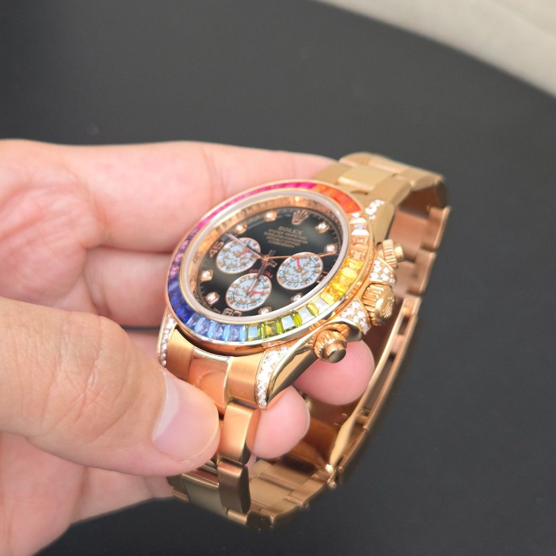Rolex Cosmograph Daytona Rainbow (Category: Luxury Watches) located in San Juan City. Submitted by flipandfind (Listing ID 1468253673, Image 2). Description: Rolex Cosmograph Daytona Rainbow - like new, sold as is - check detailed photos for the condition - has signs of usage, a bit of scratches on the bracelet P 13,000 negotiable.