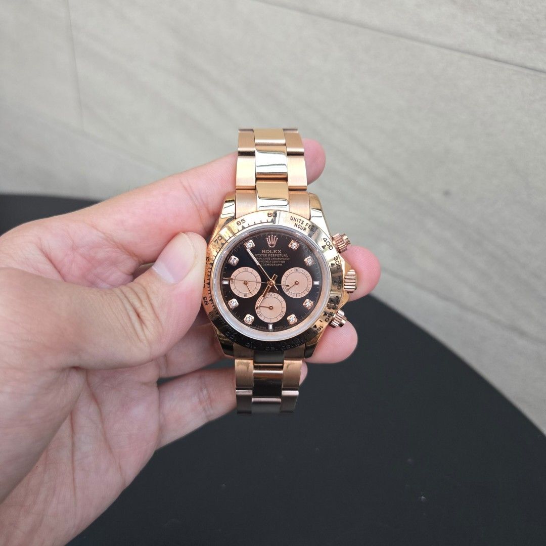 Rolex Daytona Rose Gold (Category: Luxury Watches) located in San Juan City. Submitted by flipandfind (Listing ID 1468254880, Image 2). Description: For Sale Rolex Cosmograph Daytona Rose Gold - watch only - well used, sold as is - has scratches and signs of usage - check detailed photos for the condition P 12000 negotiable.