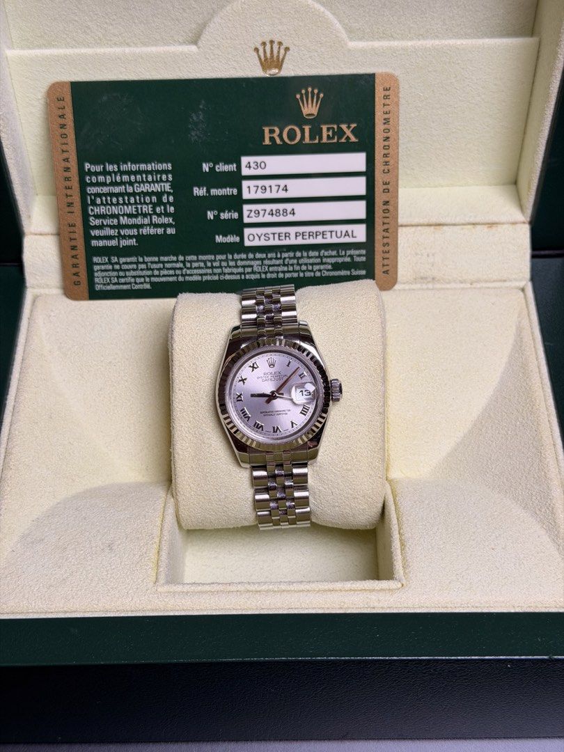 Rolex Datejust 26 Super Jubilee (Category: Women's Watches) located in Quezon City. Submitted by LuxPieces (Listing ID 1468257191, Image 1). Description: Rolex Datejust Size 26mm Ref. 179174 Rhodium Dial Super Jubilee (Continuous bracelet) Year 2007 Watch, card and box Amazing condition! with Japan receipt 435k only.
