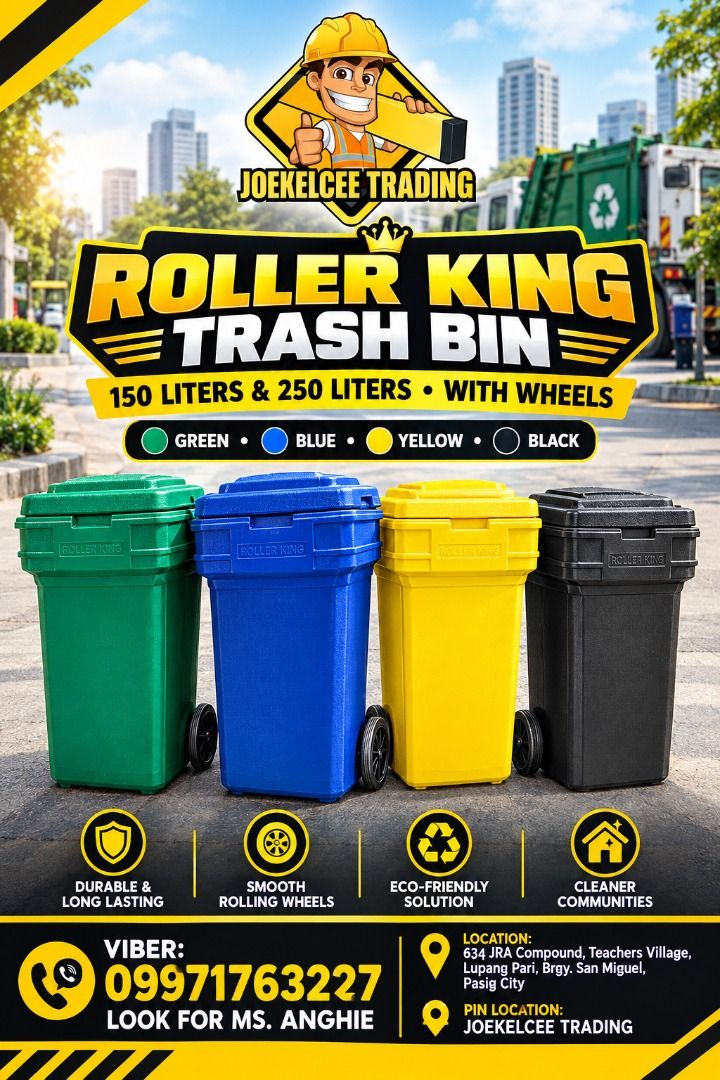 ROLLER KING TRASH BIN (Category: Waste Bins & Bags) located in Caloocan City. Submitted by epicdragon.cf8b55 (Listing ID 1468104151, Image 1). Description: ROLLER KING TRASH BIN plastic wheels rubber wheels 3 reflector JUST CALL US / Pm me for more info. -09971763227 LOOK FOR : Angelina Address: 634 JRA COMPOUND LUPANG PARI SAN MIGUEL PASIG CITY WEBSITE: http://jocelynesidera30.wibsite.com/joekelceetrading email: [hidden information].