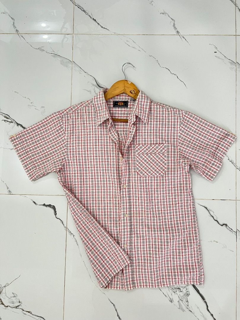 Route 66 Plaid Short Sleeve Button Down Shirt Size S (Category: Tshirts & Polo Shirts ) located in Baguio. Submitted by pureearth.5f1c08 (Listing ID 1468077290, Image 2). Description: - Brand: Route 66 - Style: Short-sleeve button-down shirt - Color/Pattern: White with red and grey plaid - Features: Standard collar, single left chest pocket, lightweight textured fabric, full front button closure - Size: Small - Condition: Excellent.