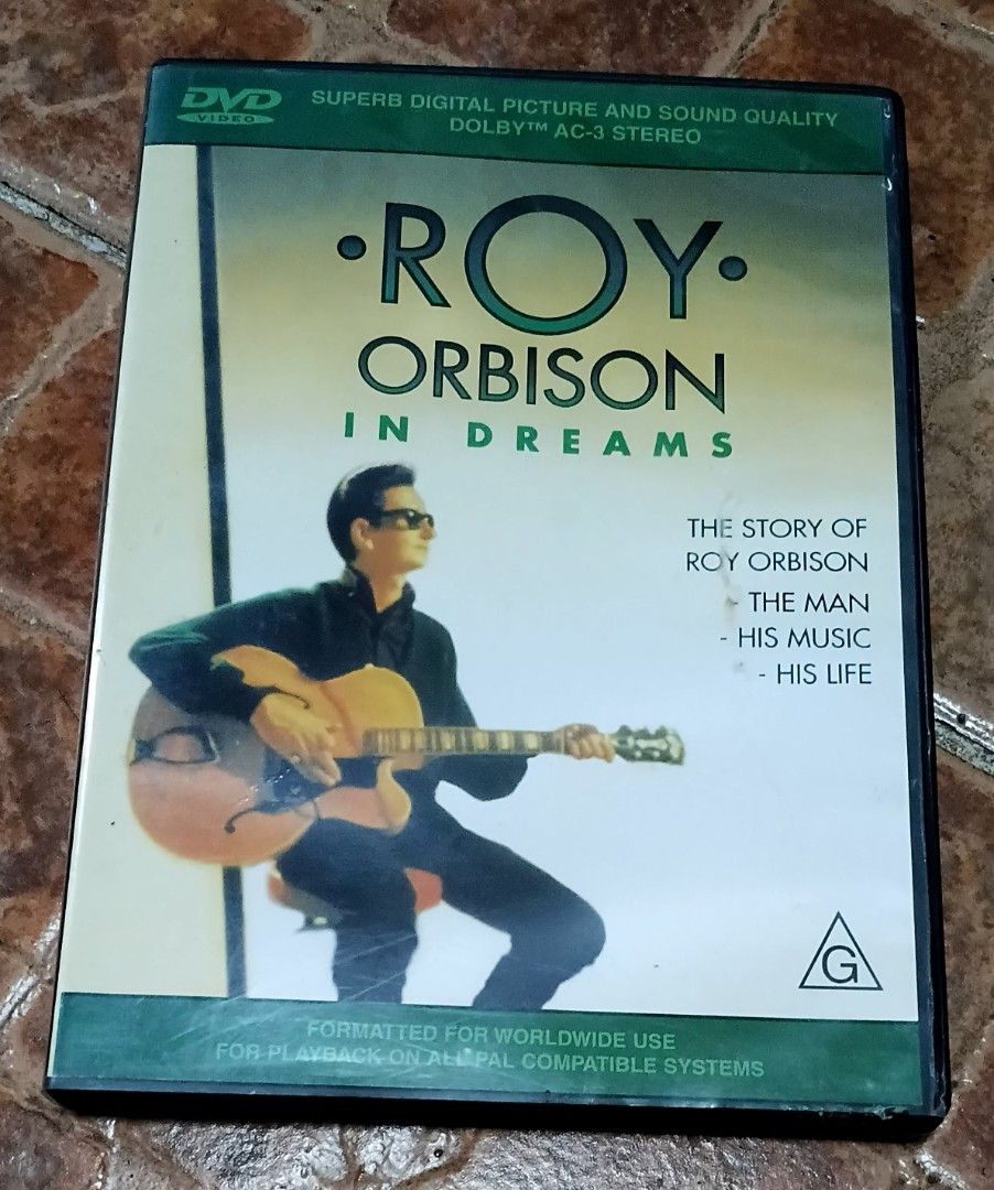 Roy Orbison In Dreams DVD Documentary (Category: CDs & DVDs) located in Quezon City. Submitted by dancatz (Listing ID 1468070730, Image 1). Description: □ P 250.00 - Title: In Dreams: The Story of Roy Orbison (DVD) - Content: Explores his legendary life, music career, and exclusive musician interviews - Featured Hits: Includes Only The Lonely, Crying, and Oh Pretty Woman - Format: PAL compatible, 92 minutes running time - Condition/Packaging: Dis