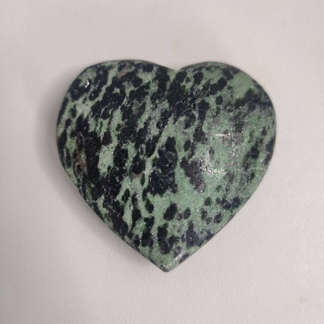 Ruby Zoisite Heart (Category: Precious Stones) located in Taguig. Submitted by joyofcrystals (Listing ID 1468124227, Image 2). Description: 💚 Ruby Zoisite Heart 💚 Type: Ruby Zoisite Heart Length: 57 mm Width: 56.3 mm Weight: 87 grams 🌸 Quick note on shipping & payment: 💳Payments are done via GCash or Bank Transfer prior to shipping ✨ 🚚Shipping fee is covered by the buyer 🚚 ✨Once payment is confirmed, I’ll safely wrap your crystal with love 