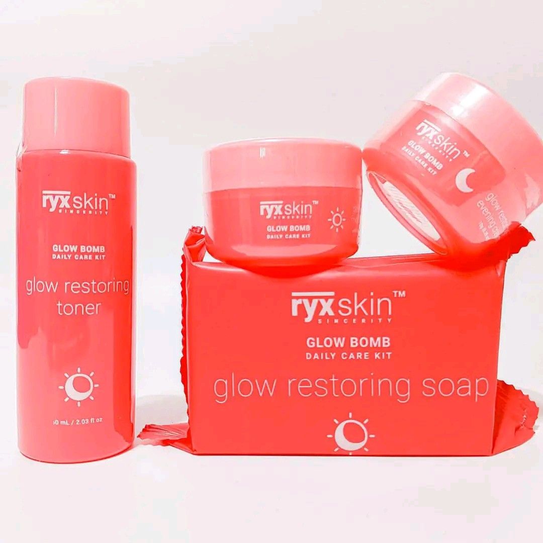Ryxskin Glowbomb Set (Category: Face Care) located in Manila. Submitted by jadrianzen (Listing ID 1468215710, Image 2). Description: KNOW YOUR SKIN. GLOW BETTER. 💖 Healthy looking skin starts with understanding what it truly needs. Choosing the right routine makes a big difference, but real results come from proper use and consistency. With the RyxSkin Glow Bomb Set, patience is part of the process. There is no instant transformation because act