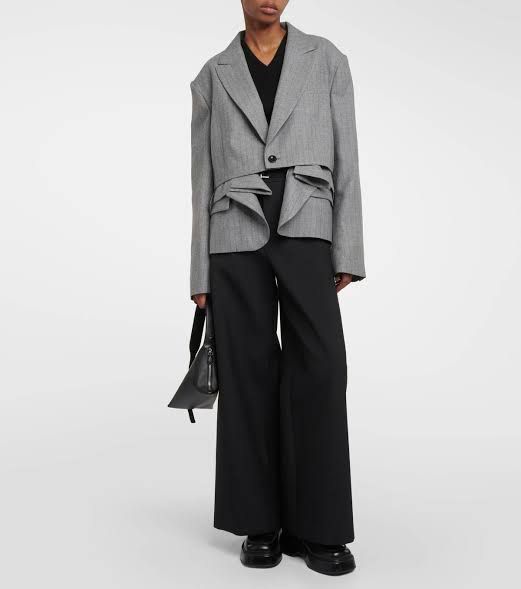 Sacai Gray Striped Blazer (Category: Luxury Apparel) located in Manila. Submitted by yourtherapist_ (Listing ID 1468246862, Image 1). Description: Sacai Gray Striped Blazer Size: 1 Condition: Excellent Flaw: 1 broken button on cuffs Material: Outside 100% Wool Made in: Japan Measurements Width: 20 Length: 23 Shoulder: 17 Sleeve: 23 8,000.