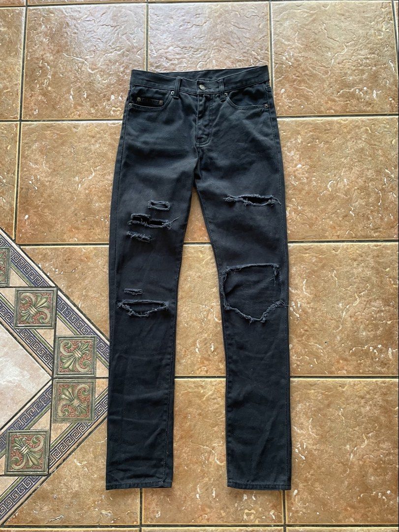 Saint Laurent Paris 2015 Destroyed Denim (Category: Jeans) located in Mandaluyong City. Submitted by userladiesman217 (Listing ID 1468142456, Image 1). Description: Saint Laurent Paris 2015 Black Super Destroyed Skinny Jeans Waist: 29 Rise: 9.5 Thigh: 9.5 Length: 42 Hem: 6.5 Hedi Slimane Era pair Worn by OsamaSon Negotiable just offer .