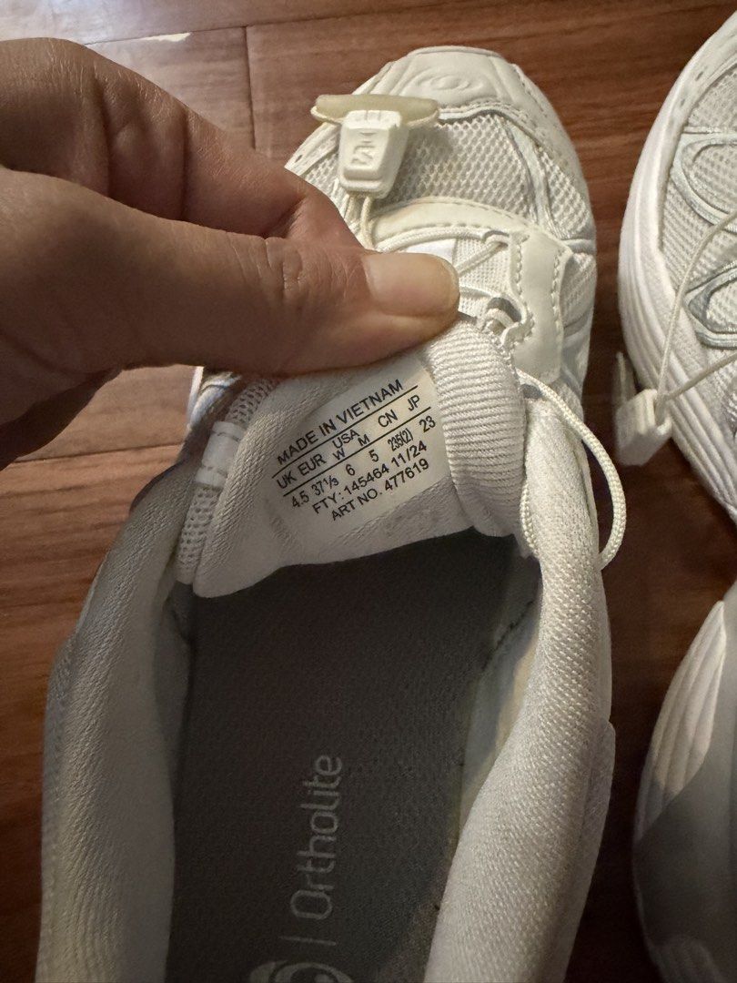 White Sneakers (Category: Sneakers) located in Manila. Submitted by liz_1994 (Listing ID 1468083552, Image 3). Description: - Brand: Salomon - Color: White - Size: UK 4.5 / EUR 37 1/3 / US W 6 / US M 5 - Closure: Quick-lace system for easy wear - Material: Breathable mesh upper with comfy Ortholite insoles - Condition: Clean upper, minimal signs of wear on soles - Best for: Daily walking, running, or casual wear.