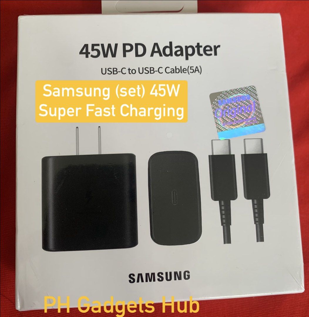 Samsung 45W Super Fast Charging with Type C to Type C 5A Cable (Category: Chargers) located in San Juan City. Submitted by ph_gadgets_hub (Listing ID 1468151561, Image 2). Description: This 45W Samsung Power Adapter is compatible with various devices, As charging speed may vary depending on various factors, Samsung Super Fast Charger SALE !! ₱650 (set) 45W Samsung Power Adapter Super Fast Charging with Type-C To Type-C 5A Cable (1m) Super Fast Ch