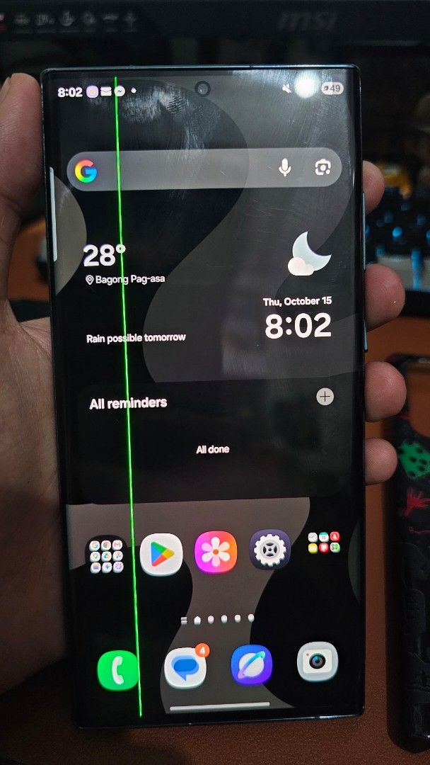 Samsung s22 ultra 512gb (Category: Samsung) located in Manila. Submitted by olxph_334941758 (Listing ID 1468226927, Image 2). Description: All original parts No box Charger not included Location: Quezon City Batasan Hills Issue: Dents, Scratches, 120hz, 1 green line.