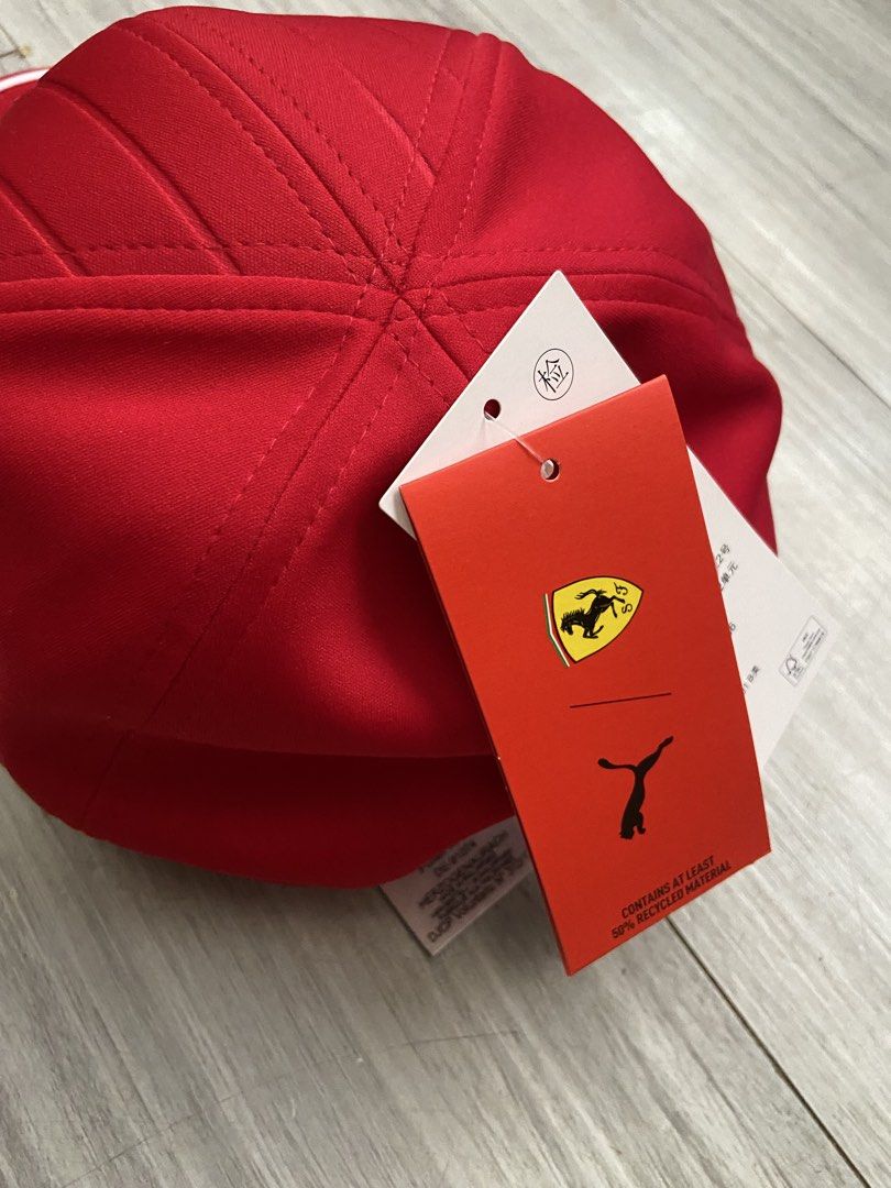 Scuderia Ferrari 2025 Team Baseball Cap (Category: Caps & Hats) located in Balagtas. Submitted by sammmmyy_ (Listing ID 1468149344, Image 3). Description: - 100% Authentic Puma x Scuderia Ferrari Team Cap - Brand new with original paper tags and plastic hook - Vibrant red colorway with stylish vertical striped panels - Iconic Ferrari shield logo on the front - HP logo on the side and white Puma cat logo on the brim - Adjustable snapback closure f