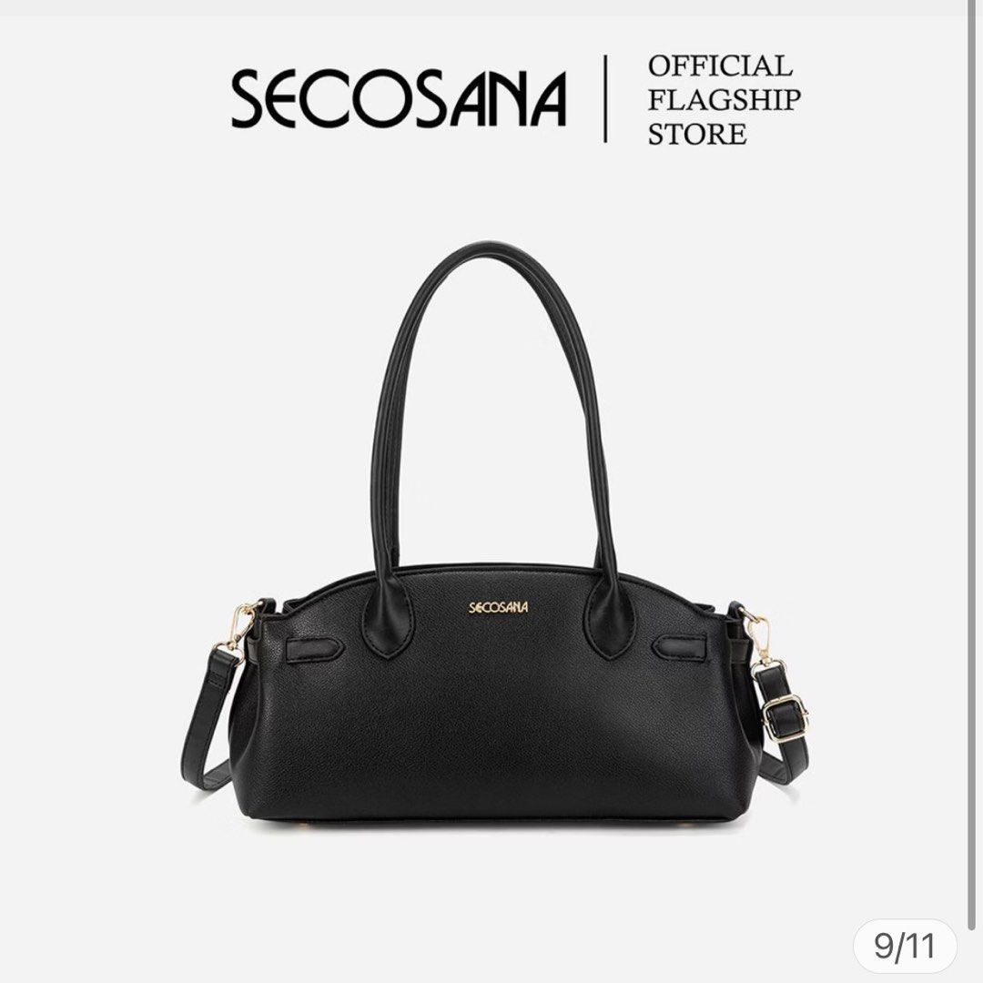 Secosana Black Shoulder Bag with Crossbody Strap (Category: Shoulder Bags) located in Bulacan. Submitted by glnnsdclutter (Listing ID 1468254589, Image 1). Description: Co@ch empire dup3 - Brand: Secosana - Color: Classic Black with sophisticated gold hardware branding - Material: Premium faux leather with a chic pebbled texture - Closure: Top zip closure to keep your belongings secure - Handles & Strap: Features sturdy structured top handles plu