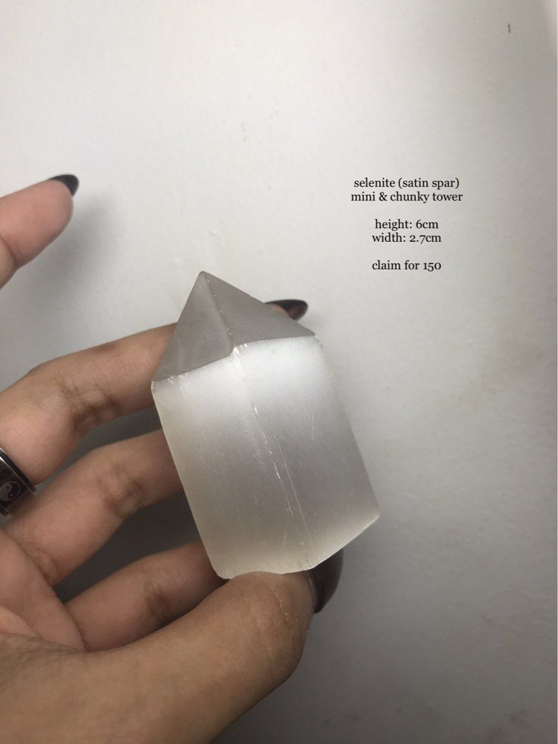 Selenite Crystal Tower (Category: Precious Stones) located in Marikina City. Submitted by _project.quartz (Listing ID 1468172258, Image 1). Description: RFS: reducing my curated collection, pieces are recently acquired Location: Marikina Can ship via j&t or lalamove.