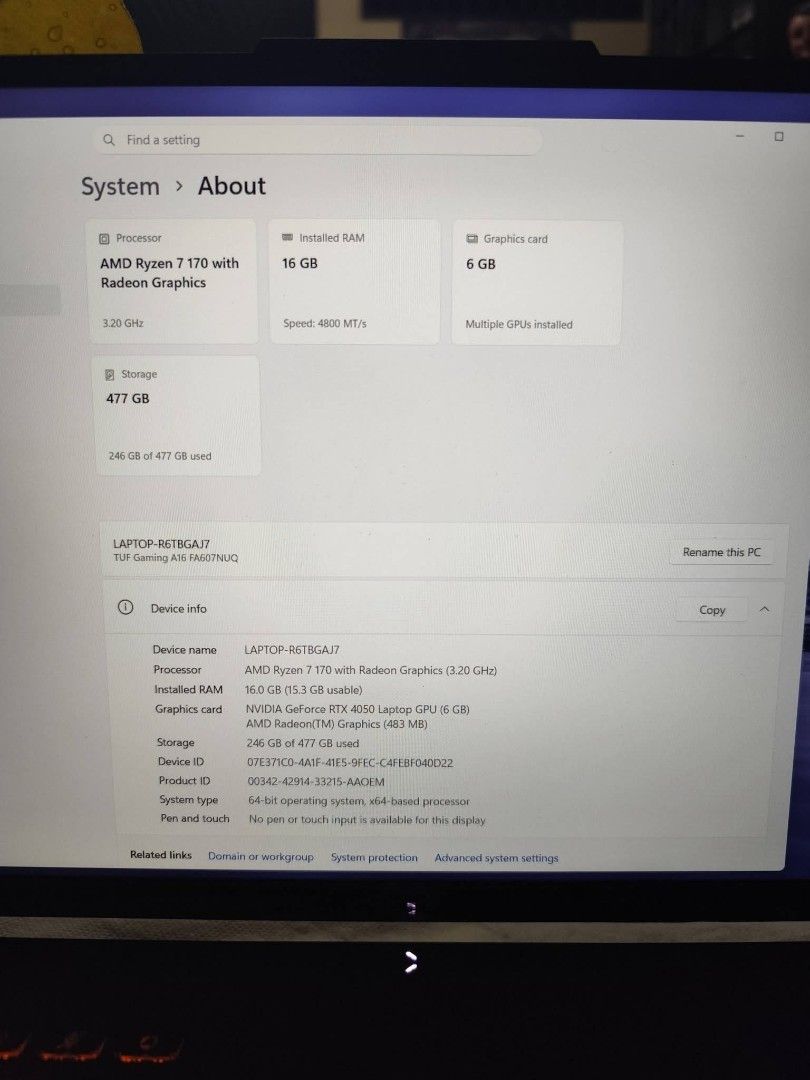 SELLING - ASUS TUF GAMING A16 (Category: Laptops & Notebooks) located in Manila. Submitted by aaronjobb22 (Listing ID 1468179932, Image 3). Description: FOR SALE (ASUS TUF GAMING A16) (ALMOST BRAND NEW) 2 months old - With box, receipts - With Razer mouse and TUF Laptop bag and Mousepad Halos kabibili lang at di gaano nagagamit See pictures for specs....