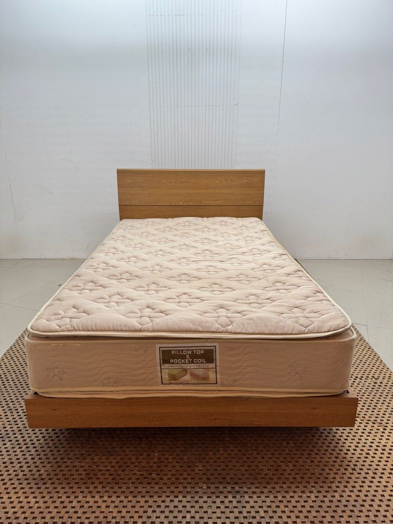 Semi double Bedset (Category: Bed Frames & Mattresses) located in Quezon City. Submitted by matetdevis13 (Listing ID 1468225844, Image 1). Description: Wooden Semi Double Bed Set with Robe Pillow Top and Pocket Coil Mattress Price: 13,500 Frame: 48 x 79 x 35/9 Mattress: 48 x 77 x 10.5 In good condition Code MJS66-MJ415.