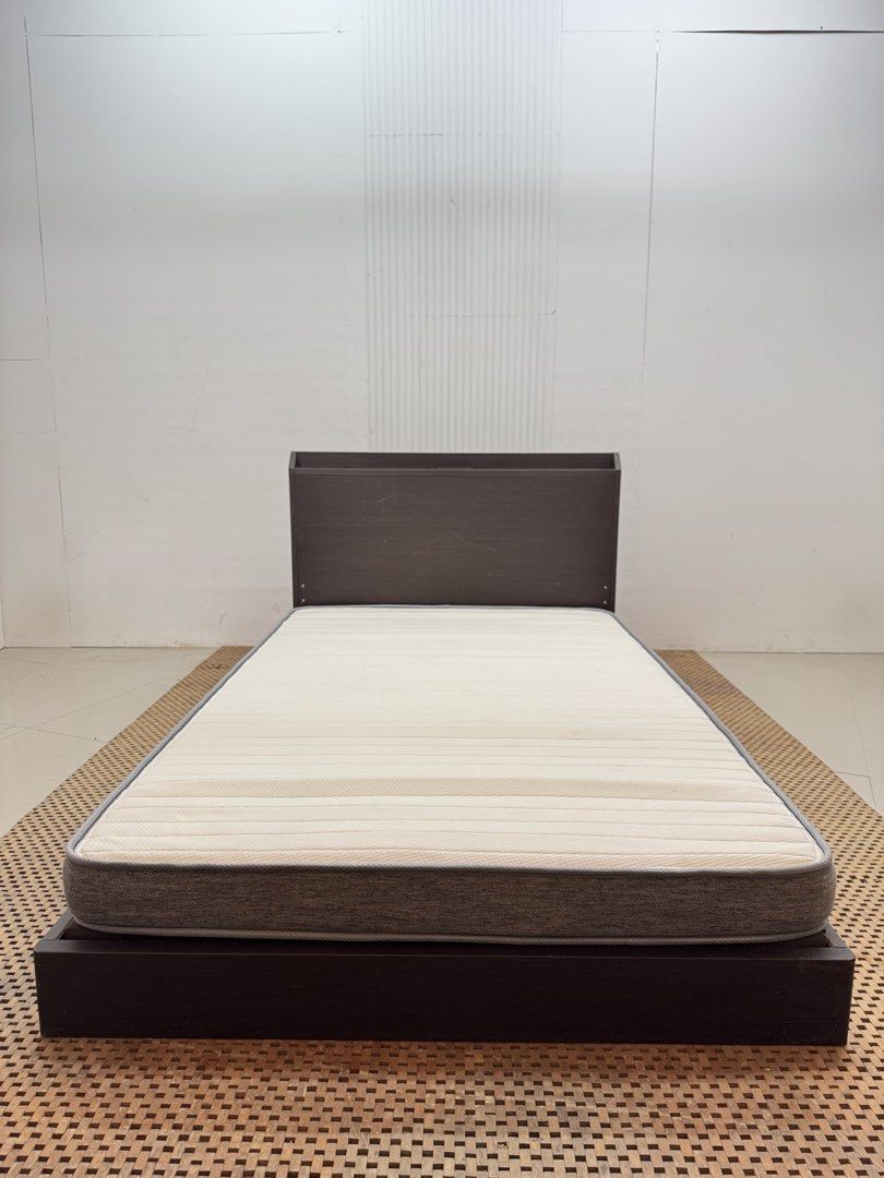 Semi double bedset (Category: Bed Frames & Mattresses) located in Quezon City. Submitted by matetdevis13 (Listing ID 1468227423, Image 1). Description: NITORI Wooden Semi Double Bed Set and SD N-Sleep Mattress Price: 11,500 Frame: 48 x 81 x 33.5/6 Mattress: 48 x 76 x 6 In good condition Code MJS15-R58/JDM15-M528.