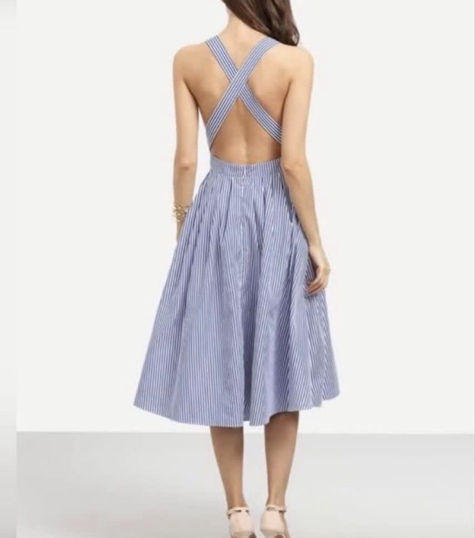 Shein Blue Stripe Backless Maxi Dress (Category: Dresses) located in Binan City. Submitted by myprelovedhaul (Listing ID 1468076383, Image 2). Description: - fits xs to small! - no when worn photos! - last price posted! - please message only if sure buyer! - limited replies only. - Available unless mark as sold. - Ship via j&t or lalamove for same day. -Mode of payment: Gcash 📍Biñan Laguna This is a blue and white striped sleeveless A-line swing